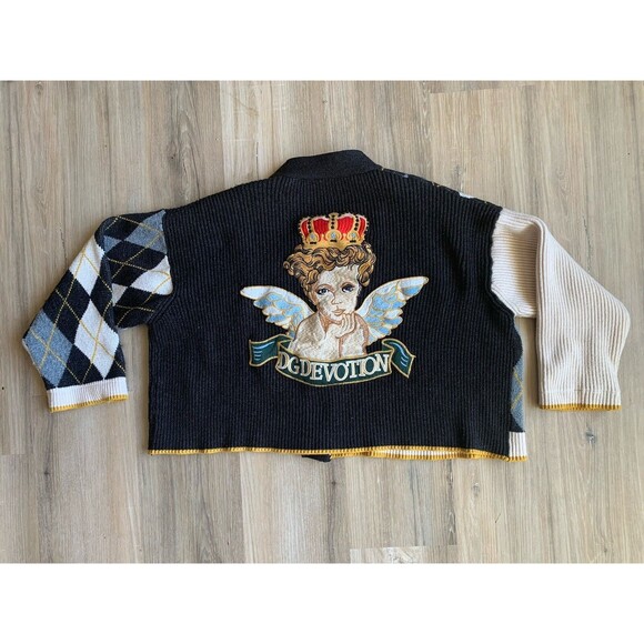 OOAK? Harlequin Crop Top Joker Devolution Cable Knit CARDIGAN Sweater Size 3X - Picture 9 of 12